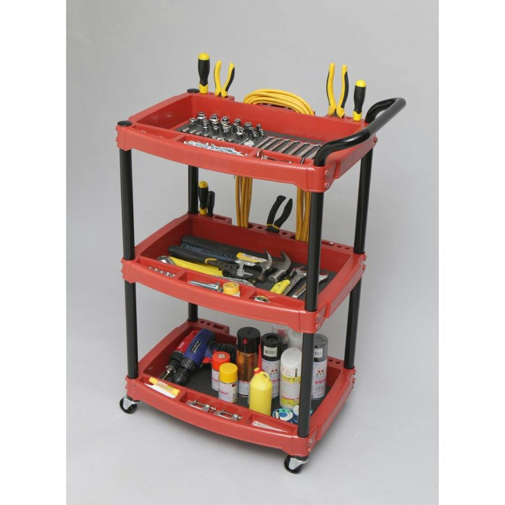 アイリスオーヤマ ハードツールワゴン ハンドル付 レッド 650×410