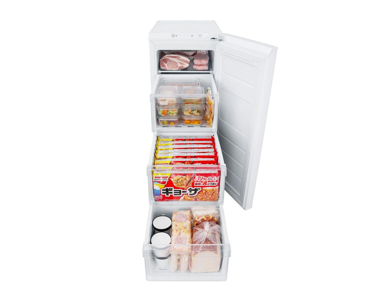 冷凍庫　64L タッチパネルあり　ホワイト アイリスオーヤマ、スリム冷凍庫「スキマックス」に最小容量の