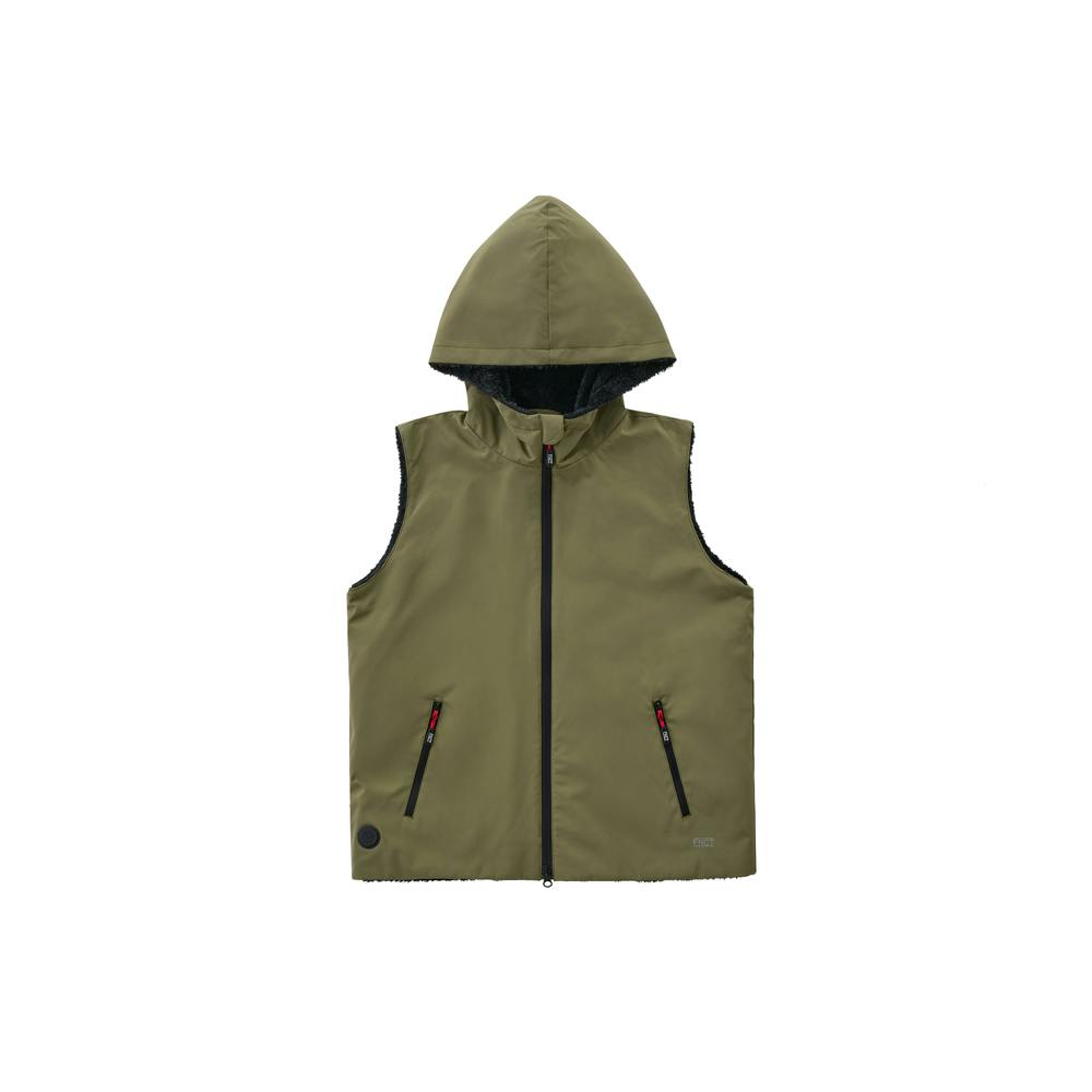 アイリスオーヤマ 撥水防風フーディーボア ヒートベスト L カーキ/グレー FC21615-K/GL【別送品】