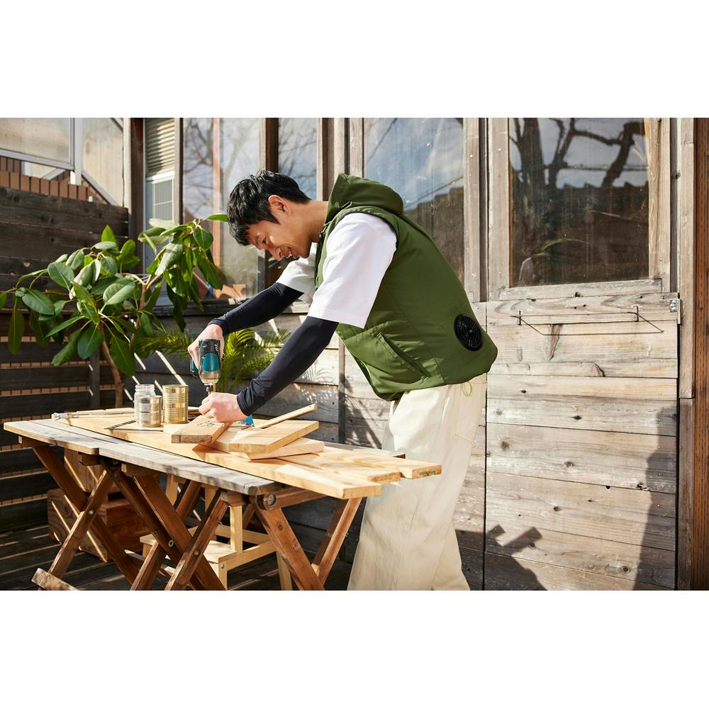 アイリスオーヤマ クールウェアフード付きベスト S グリーン FC23300