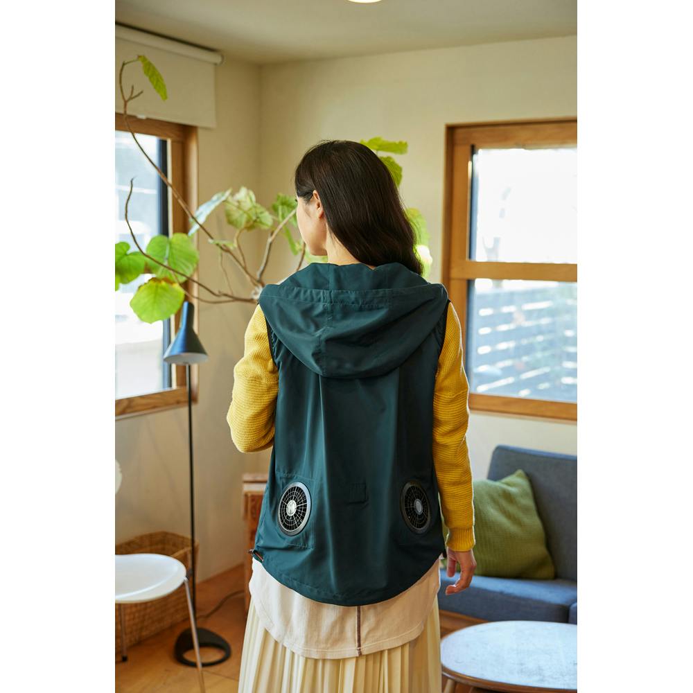 アイリスオーヤマ クールウェアフード付きベスト XL ブルーグリーン
