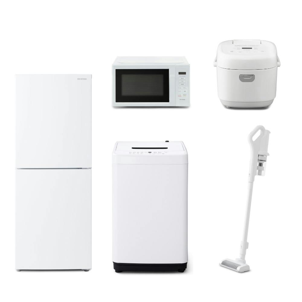 アイリスオーヤマ 【冷蔵庫・洗濯機 開梱設置】家電5点セット(冷凍冷蔵庫 153L+全自動洗濯機 5.0kg+ジャー炊飯器 5.5合+電子レンジ 17L+充電式サイクロンスティッククリーナー) 一人暮らし 料理好き 新生活 まとめ買い 4967576000031【別送品】