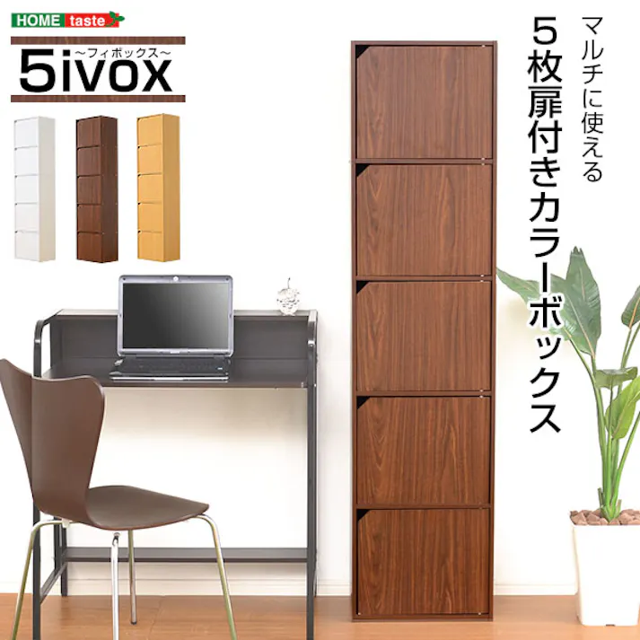 HomeTaste A4サイズ収納OK!扉付きカラーボックス【-5ivox-フィボックス】 ダークブラウン 収納 カラフル ほこり対策 A4-T5D--DBR【別送品】