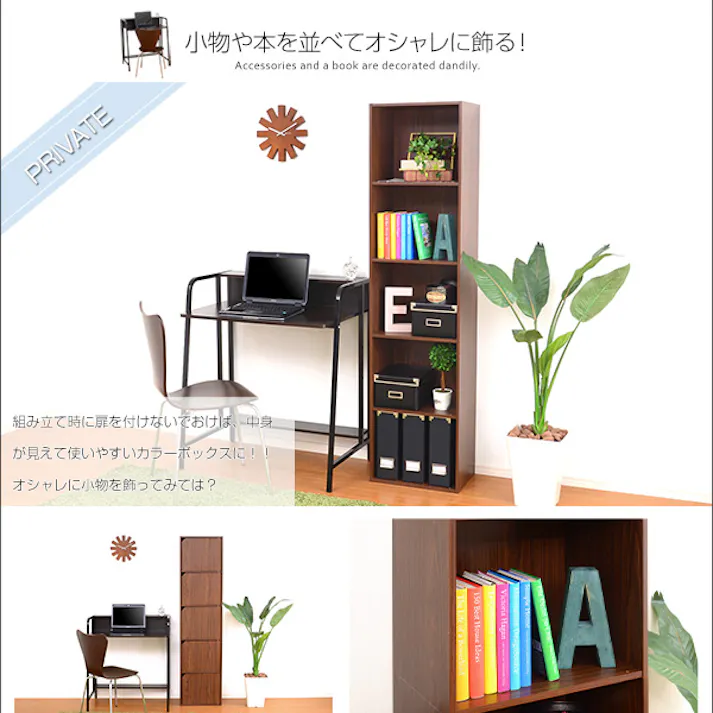 HomeTaste A4サイズ収納OK!扉付きカラーボックス【-5ivox-フィボックス】 ダークブラウン 収納 カラフル ほこり対策 A4-T5D--DBR【別送品】