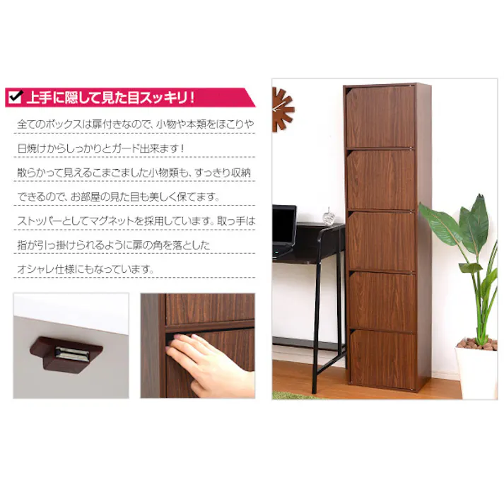 HomeTaste A4サイズ収納OK!扉付きカラーボックス【-5ivox-フィボックス】 ダークブラウン 収納 カラフル ほこり対策 A4-T5D--DBR【別送品】