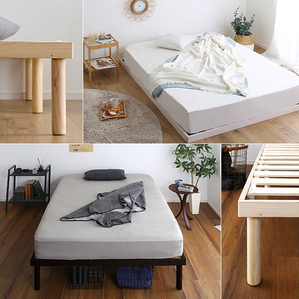 HomeTaste パイン材高さ2段階調整脚付きすのこベッド(ダブル) ブラウン