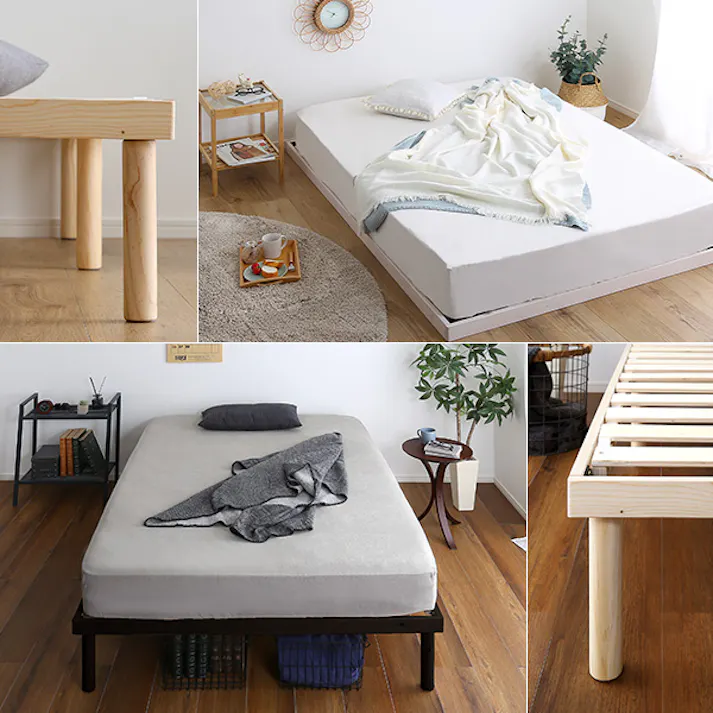 HomeTaste パイン材高さ2段階調整脚付きすのこベッド(ダブル) ナチュラル 高さ変更可能 北欧 F★★★★(フォースター)獲得 ASP-02D--NA【別送品】