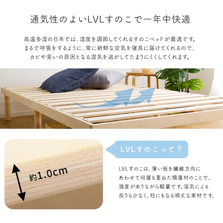 HomeTaste パイン材高さ2段階調整脚付きすのこベッド ポケットコイルマットレスセット(セミダブル) ホワイトウォッシュ/ホワイト 高さ変更可能 まとめ買い フレームのみ ASP-SRM-SD--WHWWH【別送品】