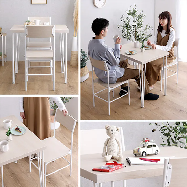 HomeTaste さわやかなオシャレダイニング3点セット ホワイトオーク おしゃれ ダイニングテーブル 背もたれ付き BFR-3--WOK【別送品】