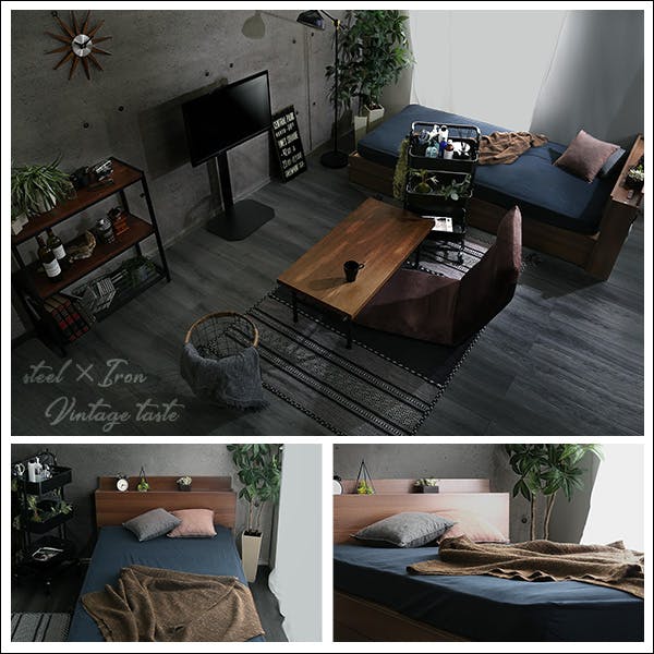 HomeTaste 棚・収納付きヴィンテージチェストベッド ダブル【BROOK