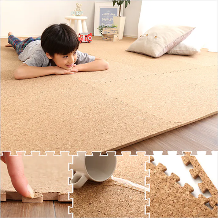 HomeTaste サイドパーツ付き!ジョイントコルクマット 24枚セット(大判45cm)安心の低ホルムアルデヒド、防音、保温【Etle-エーテルー】 ナチュラル マット 軽い 抗菌 CMT-24--NA【別送品】