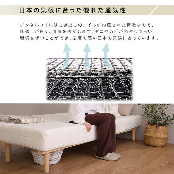 HomeTaste 脚付きボンネルコイルロールマットレス【SPINNAM-スピンナムー】 セミダブルサイズ ブラック 寝具 熟睡 足つきベッド CRM-01SD--BK【別送品】