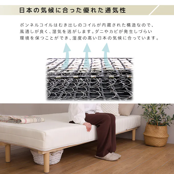 HomeTaste 脚付きボンネルコイルロールマットレス【SPINNAM-スピンナムー】 シングルサイズ ホワイト 寝具 熟睡 足つきベッド CRM-01S--WH【別送品】