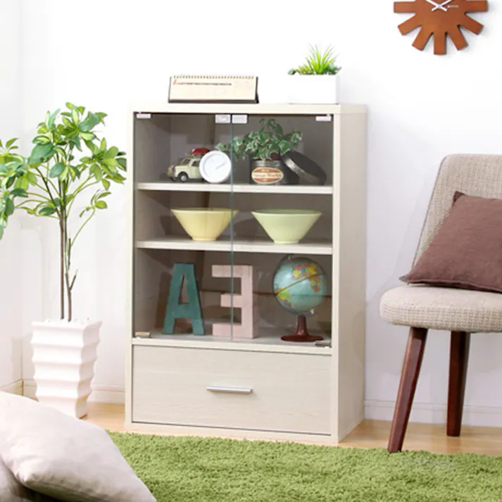 HomeTaste 収納家具【DEALS-ディールズー】引出付ガラスキャビネット ウォールナット シンプル おしゃれ収納 大容量収納 DS60-DR--WAL【別送品】