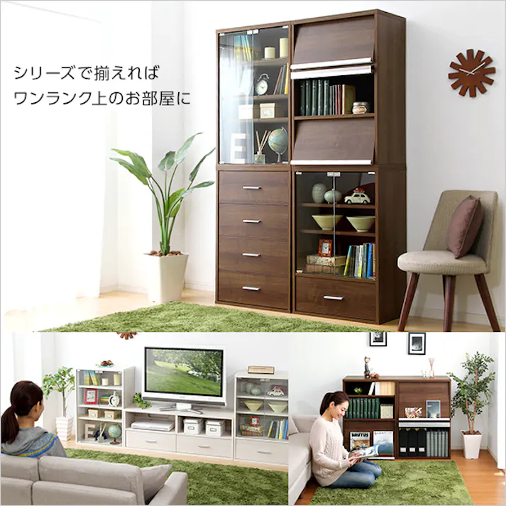 HomeTaste 収納家具【DEALS-ディールズー】引出付ガラスキャビネット ホワイトオーク シンプル おしゃれ収納 大容量収納 DS60-DR--WOK【別送品】