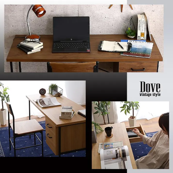 HomeTaste ヴィンテージ風引き出し付きデスク&チェアセット【Dove-ダブー】 シャビーオーク PCデスク 120cm幅 モダン DWV-120S--SBO【別送品】