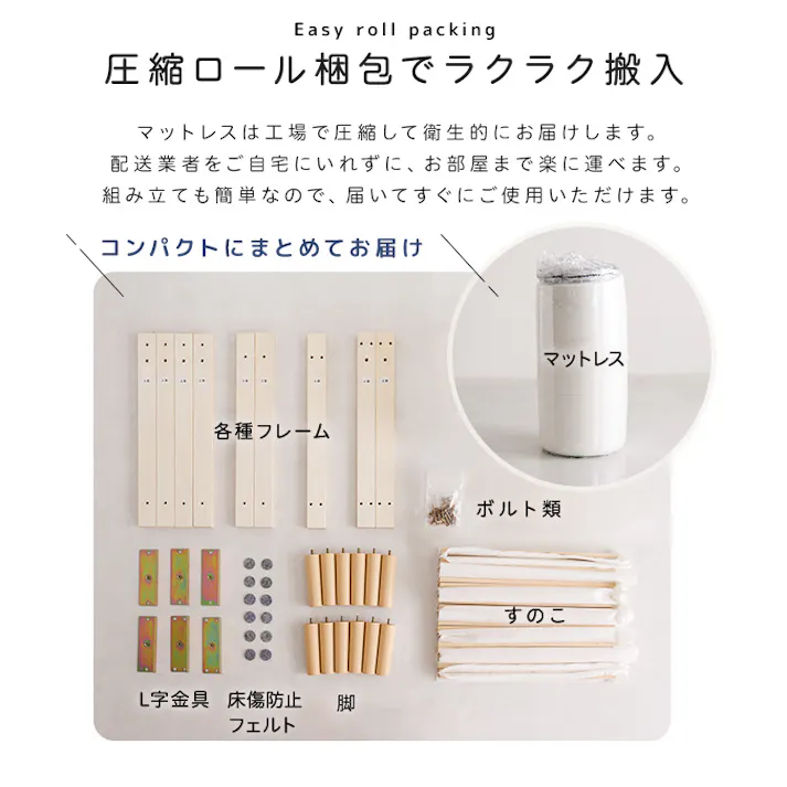 HomeTaste 脚付きウレタンロールマットレス【SPINNAM-スピンナムー】 ダブルサイズ ブラック サイズ展開豊富 脚付きマットレス 寝具 ERM-03D--BK【別送品】