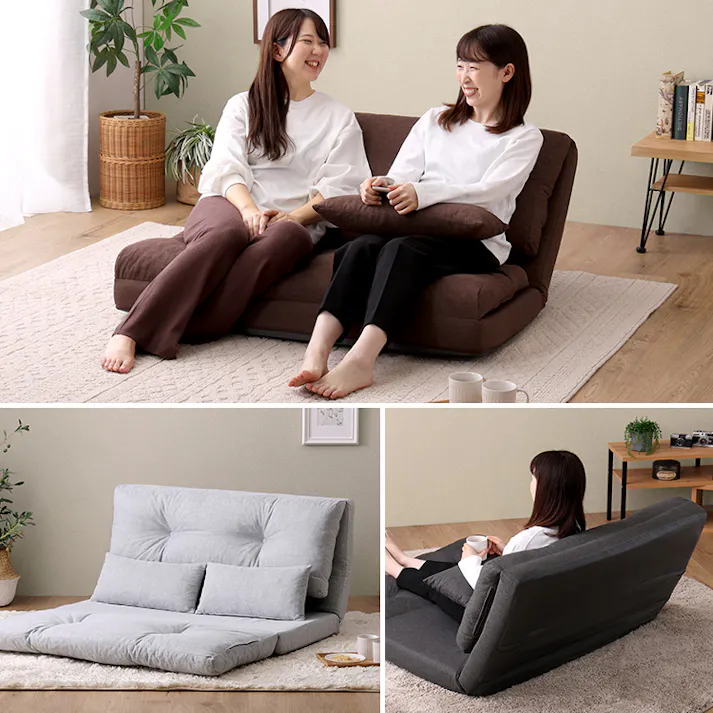 HomeTaste 2人掛け 110cm幅 3way ソファ【Paljon-パルヨンー】 ライトグレー 座椅子 3wayソファ 3つ折り F3W-110--LGY【別送品】