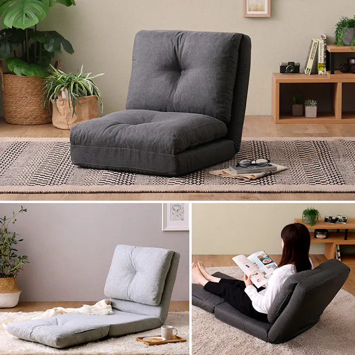 HomeTaste 1人掛け 55cm幅 3way ソファ【Paljon-パルヨンー】 ライトグレー 座椅子 3wayソファ 3つ折り F3W-55--LGY【別送品】