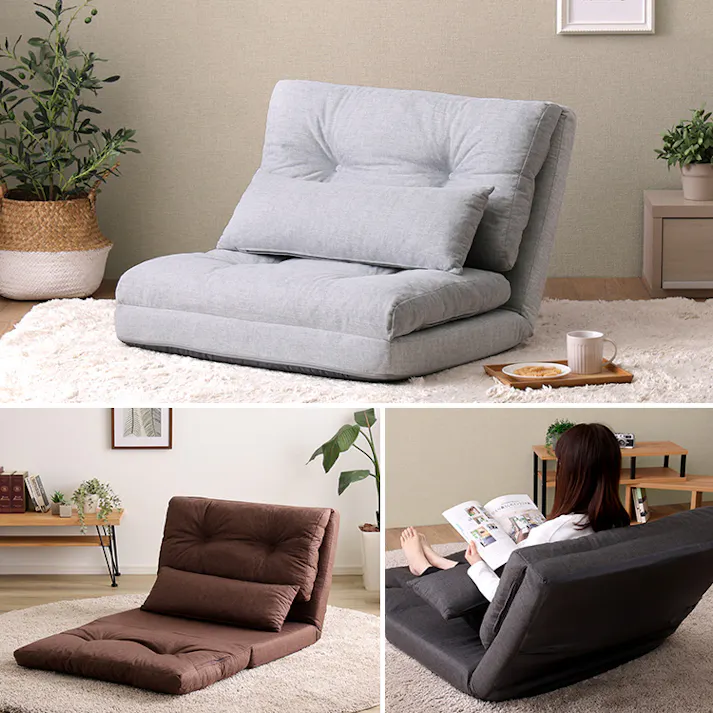 HomeTaste 1.5人掛け 80cm幅 3way ソファ【Paljon-パルヨンー】 ライトグレー 座椅子 3wayソファ 3つ折り F3W-80--LGY【別送品】