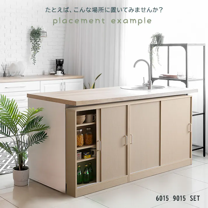 HomeTaste さわやかな引き戸6015 ホワイトウォッシュ カウンター下 収納 大容量 FKSS-6015--WHW【別送品】