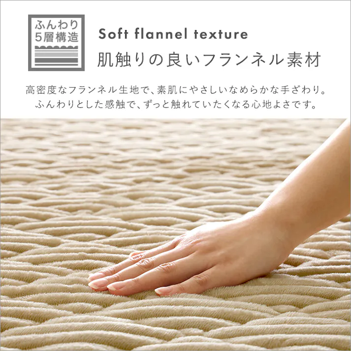 HomeTaste 洗える ストライプ柄フランネルキルトラグ 140cm×200cm アイボリー 抗菌・防ダニ 凸凹 滑り止め付き FQRG-S--IV【別送品】