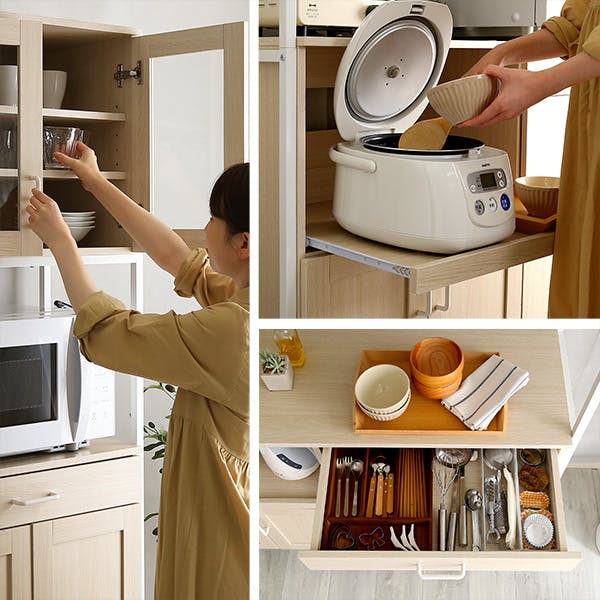 HomeTaste さわやかなオシャレワイド食器棚 【Frais-フレー】 ホワイト