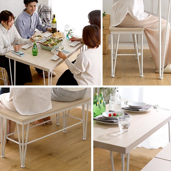 HomeTaste さわやかなダイニング4点セット【テーブル+椅子2脚+ベンチ1