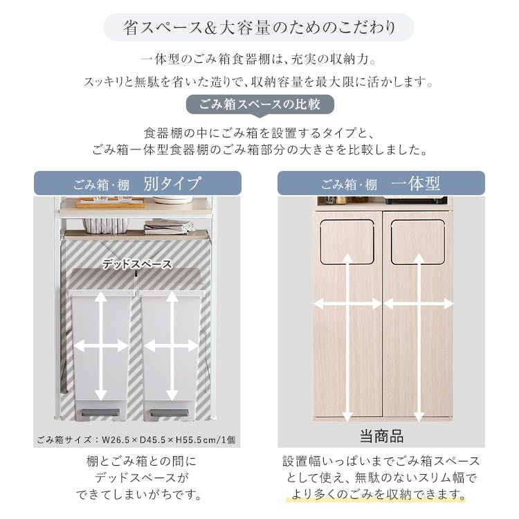 HomeTaste さわやかなごみ箱一体型食器棚 ごみ箱2つタイプ ホワイト