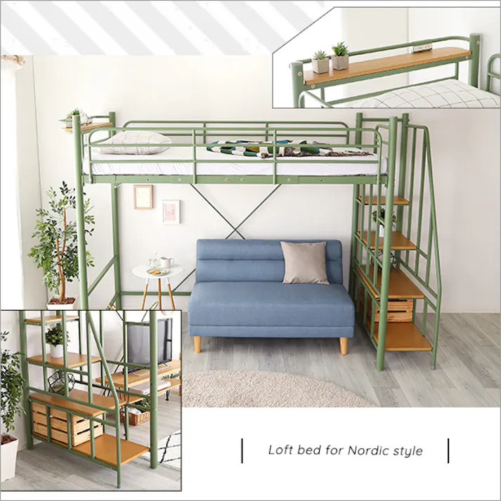 HomeTaste 北欧インテリア 階段付き パイプロフトベッド【Levata-レヴァター】 ブラウン 寝具 おしゃれ 安いベッド HOHT70-102--BR【別送品】