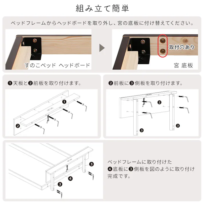HomeTaste 【宮単品】パイン材高さ2段階調整脚付きすのこベッド用(セミダブル) ホワイトウォッシュ 寝具 おしゃれ 安いベッド HP-02SD--WHW【別送品】