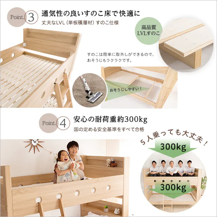 HomeTaste 木目調3Dシート二段ベッド宮付き【COCCO-コッコー】 ナチュラル 寝具 おしゃれ 空間利用ベッド HT-0620--NA【別送品】
