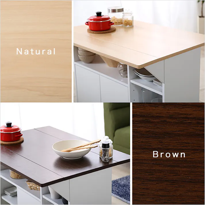 HomeTaste バタフライタイプのキッチンワゴン 、使い方様々でサイドテーブルやカウンターテーブルに | Chane-シャーネー ナチュラル 両開き 多機能デスク 便利 HT-CH90--NA【別送品】