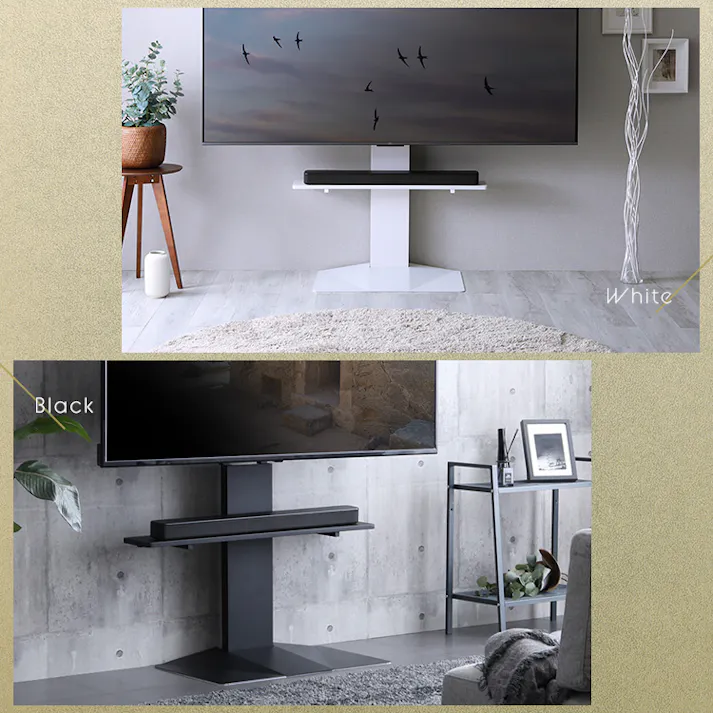 HomeTaste 壁寄せ五面体テレビスタンド 【Criste-クリストー】 専用サウンドバー棚板 ブラック 高さ調節可 サウンドバー スタイリッシュ LBWAT--BK【別送品】