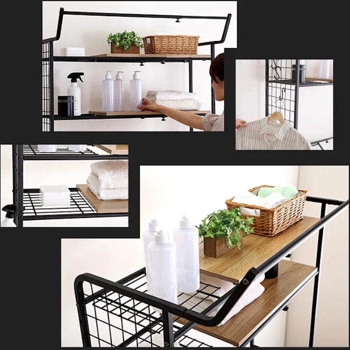 HomeTaste ヴィンテージ ランドリーラック 棚板タイプ ウォールナット 洗濯 便利 タオル収納 LDR-T--WAL【別送品】