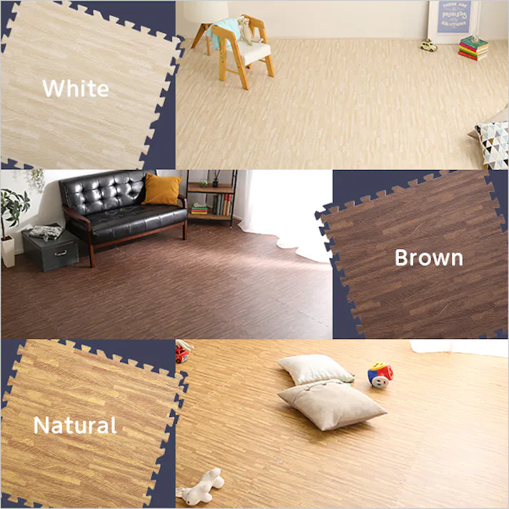 HomeTaste サイドパーツ付き!ナチュラルな木目調ジョイントマット 8枚セット(大判60cm)安心の低ホルムアルデヒド、防音、保温【Fein-ファインー】 ナチュラル マット 簡単 木目 MMT-8--NA【別送品】