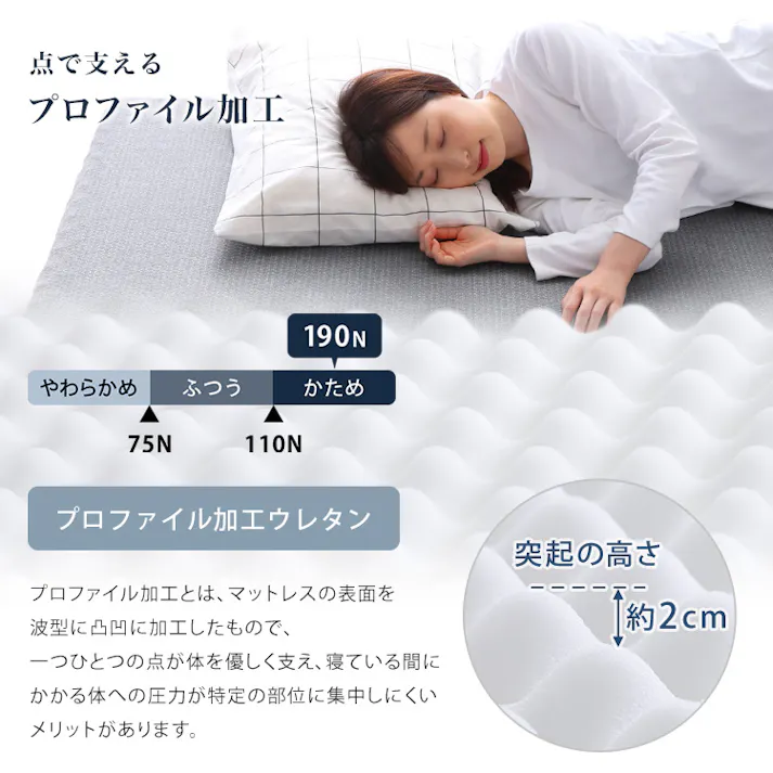 HomeTaste 高反発プロファイルウレタンマットレス【Beleza10-ベレーザ・テンー】(ダブル) グレー 寝返りしやすい マットレス 高品質 ORM-10D--GY【別送品】