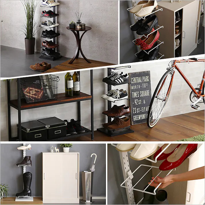 HomeTaste ディスプレイ突っ張りシューズラック ブラック 革靴 スニーカー収納 隙間収納 PPSS--BK【別送品】