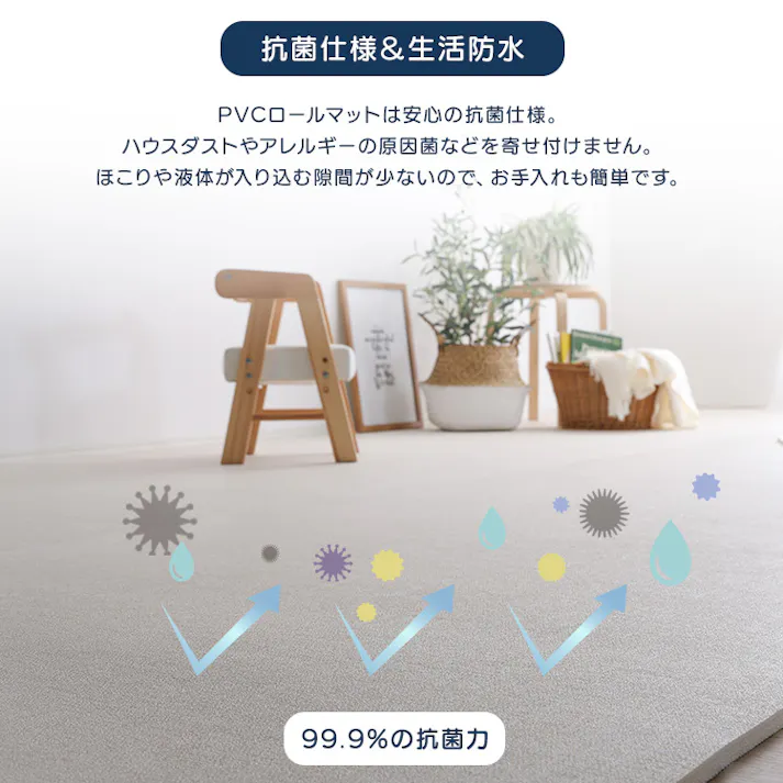 HomeTaste 継ぎ目がない!PVCロールマット スリムショート(110×200cm) グレー 綺麗なつなぎ目 軽いロールマット 抗菌 PRM-1120SS--GY【別送品】
