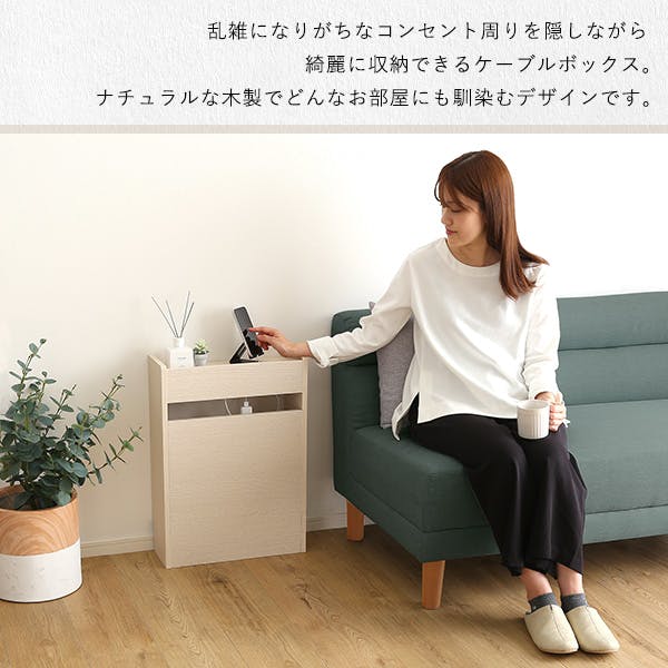HomeTaste ケーブルボックス大 シャビーオークブラック コンセント