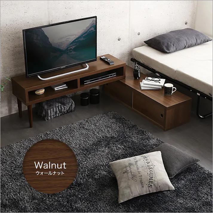 HomeTaste 伸縮式テレビ台 引き戸タイプ ウォールナット おしゃれ 引く 120cm幅テレビ台 SD-120EX--WAL【別送品】