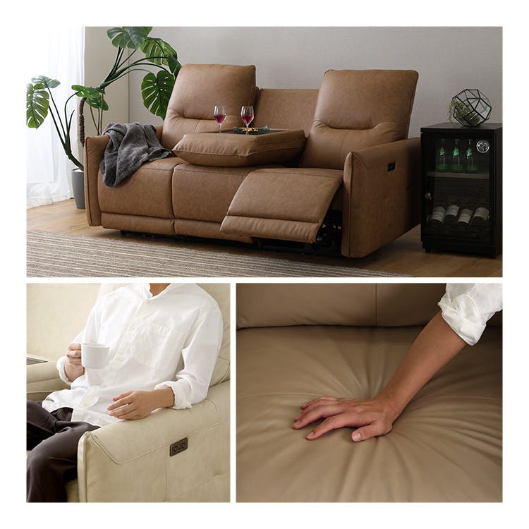 イタリアンレザー使用 ３人掛け電動ソファ カウチソファ ＵＳＢポート付（452） HomeTaste イタリアンレザー 3人掛け電動ソファ 【Kaela-カエラー