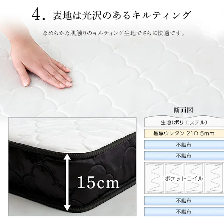 HomeTaste 技術の圧縮梱包 ポケットコイルマットレス(セミダブル) ブラック 特許 熟睡 寝具 SRM-01SD--BK【別送品】