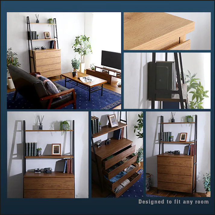 HomeTaste ヴィンテージ風チェストラック オールチェストタイプ【VINCERO-ヴィンチェロー】 シャビーオーク 引き出し チェスト 可動棚 VCR-AL--SBO【別送品】