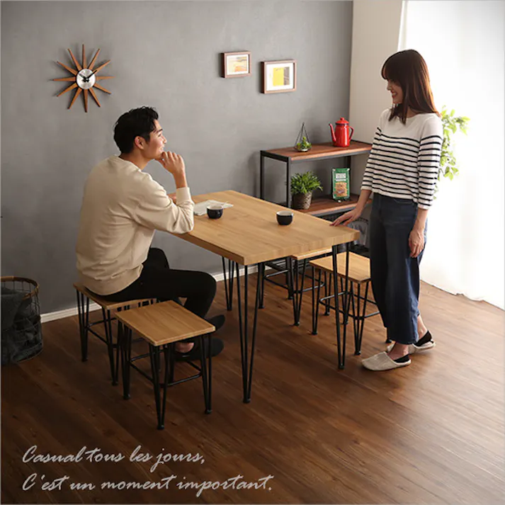 HomeTaste ヴィンテージダイニング5点セット【Umbure Cinq-ウンビュレサンクー】 シャビーオーク モダン おしゃれ 五人掛け VDS-5--SBO【別送品】