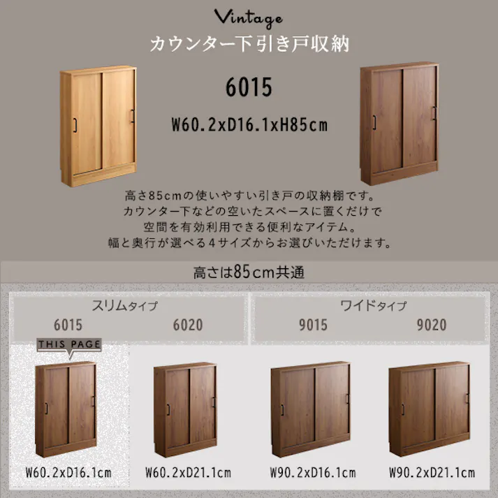 HomeTaste ヴィンテージカウンター下引き戸収納6015 ウォールナット モダン カウンター下収納 おしゃれ VKSS-6015--WAL【別送品】