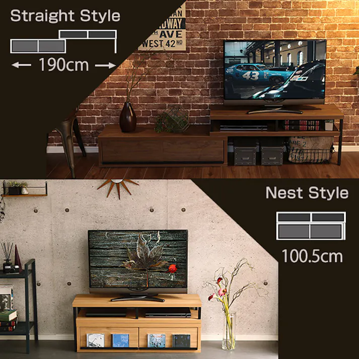 HomeTaste 完成品ヴィンテージ伸縮テレビ台【ZEZEL-ジゼルー】 シャビーオーク モダン テレビ台 伸縮 VR-120EX--SBO【別送品】