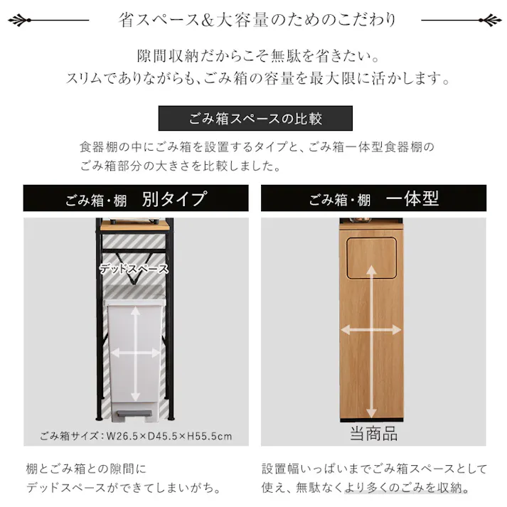 HomeTaste ヴィンテージ ごみ箱一体型食器棚 ごみ箱1つタイプ ウォールナット ゴミ箱付き モダン レンジ台 VSK-A1SS--WAL【別送品】