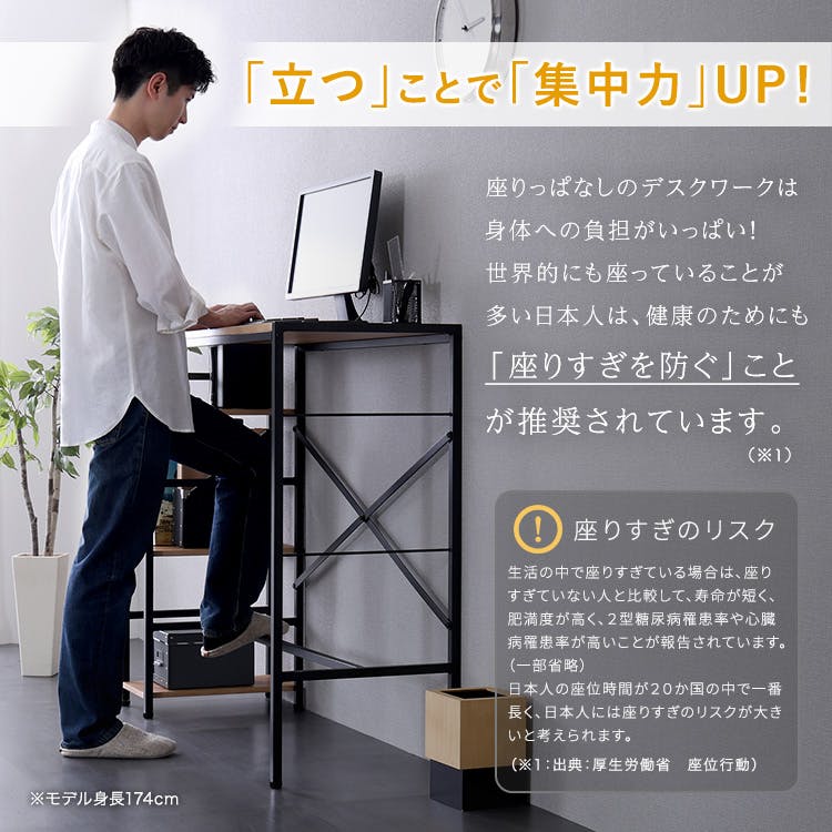 HomeTaste ヴィンテージ足掛けスタンディングデスク シャビーオーク 足