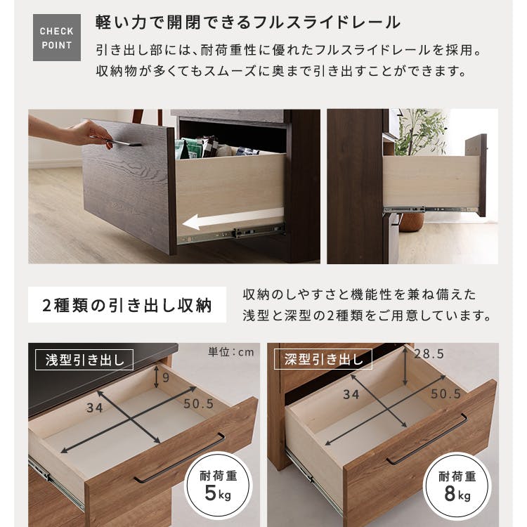 日本製 特殊鋼板を使った組み合わせキッチンカウンター 180cm 引き出し
